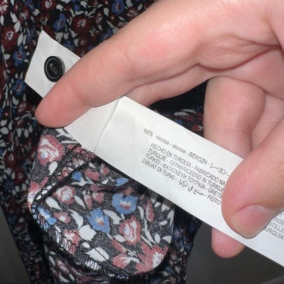 Zara Long Sleeve Floral Midi Dress Burgundy Blue White Print Size XXL Plus - Picture 6 of 7